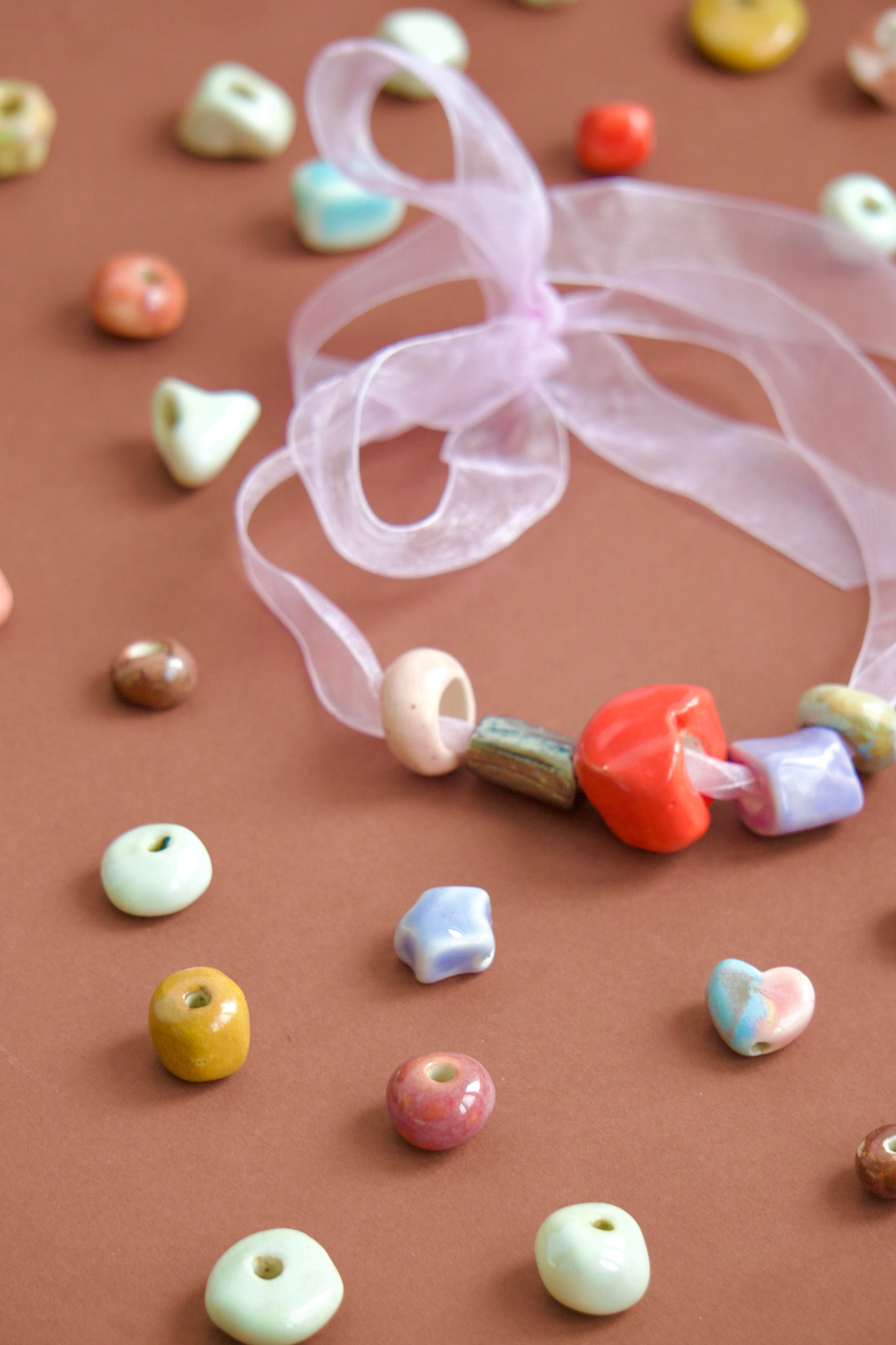 Colier Big red heart cu mărgele/charms