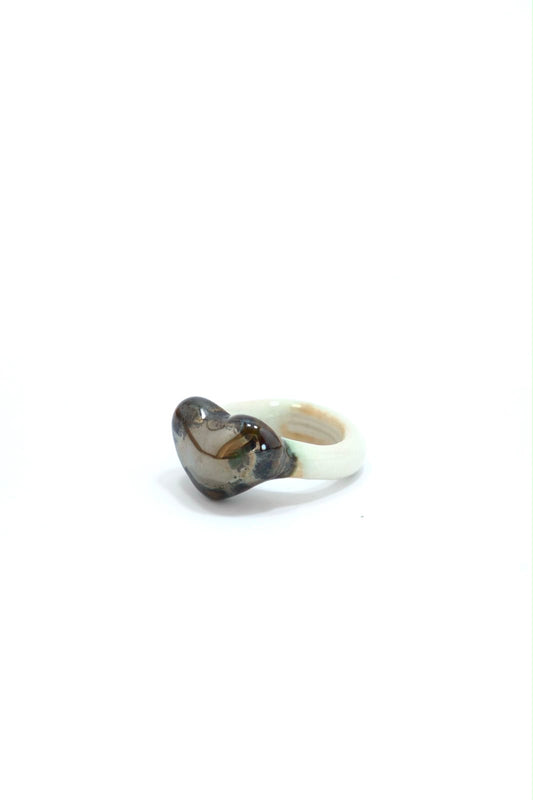 Inel ceramică Inimă gri metalic | Ecluze Studio