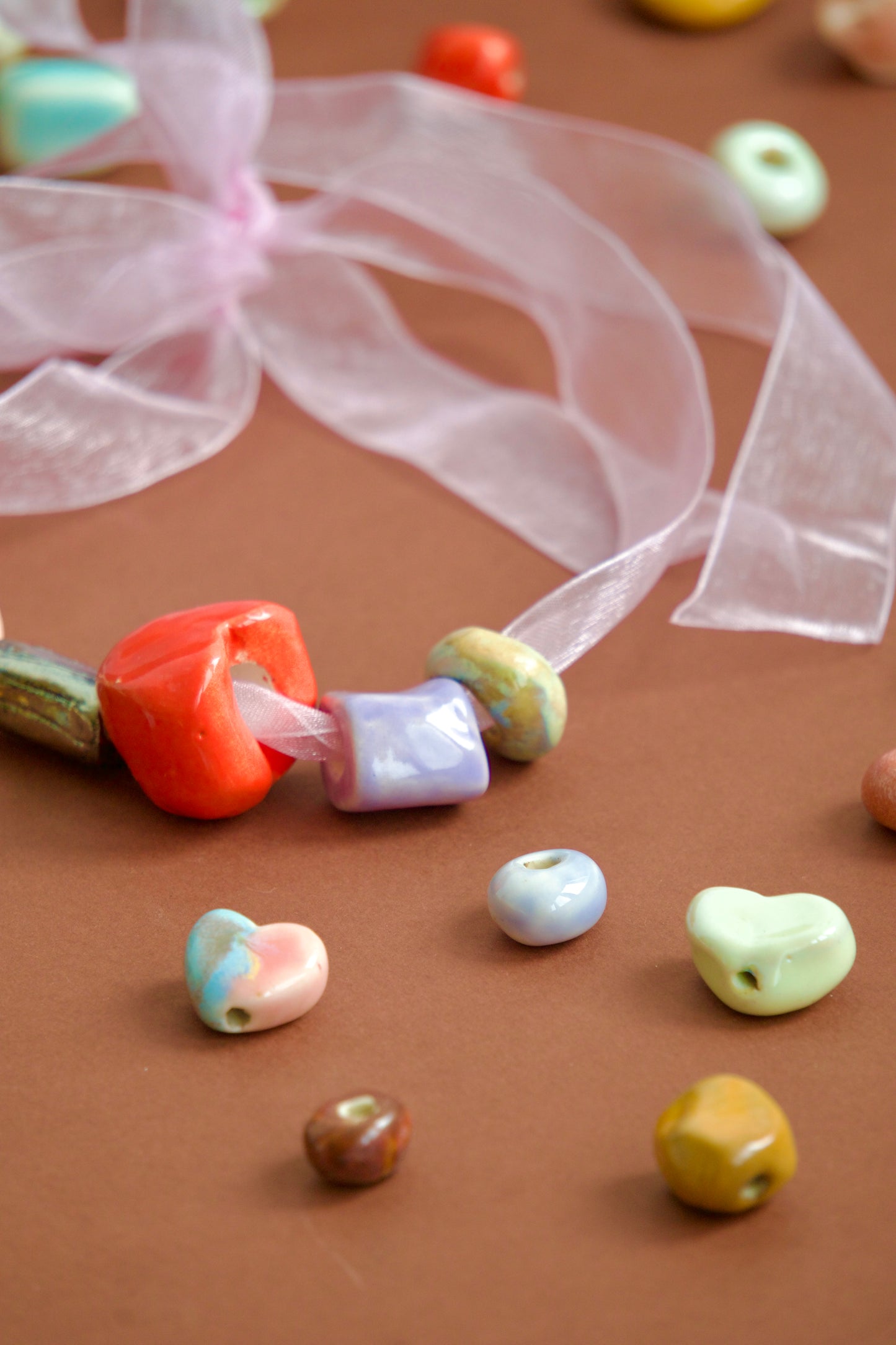 Colier Big red heart cu mărgele/charms