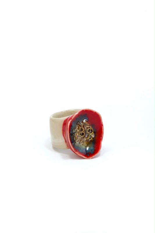 Inel ceramică Mac roșu | Ecluze Studio