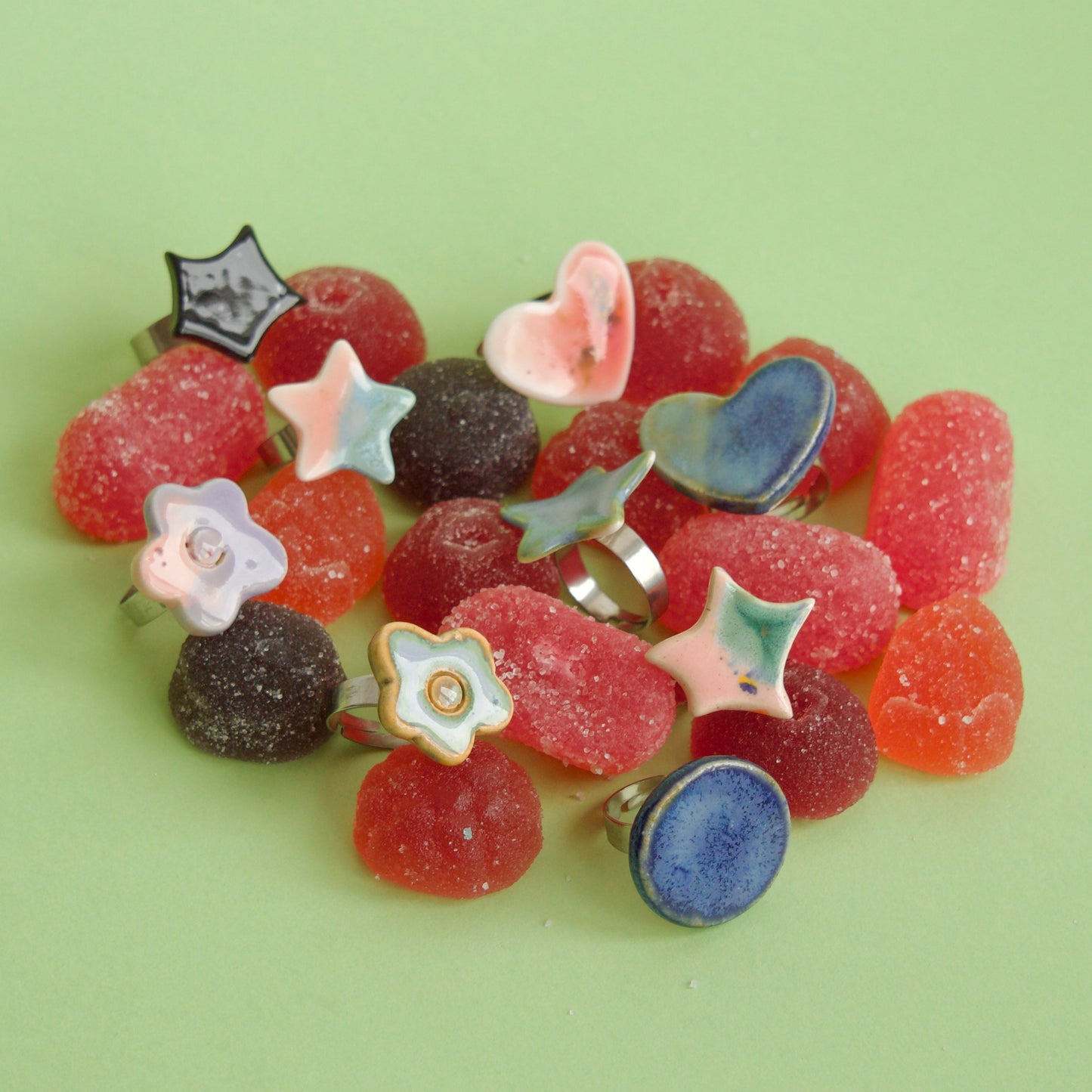 Inel inimă din porţelan - Coral Pink | Ecluze Studio