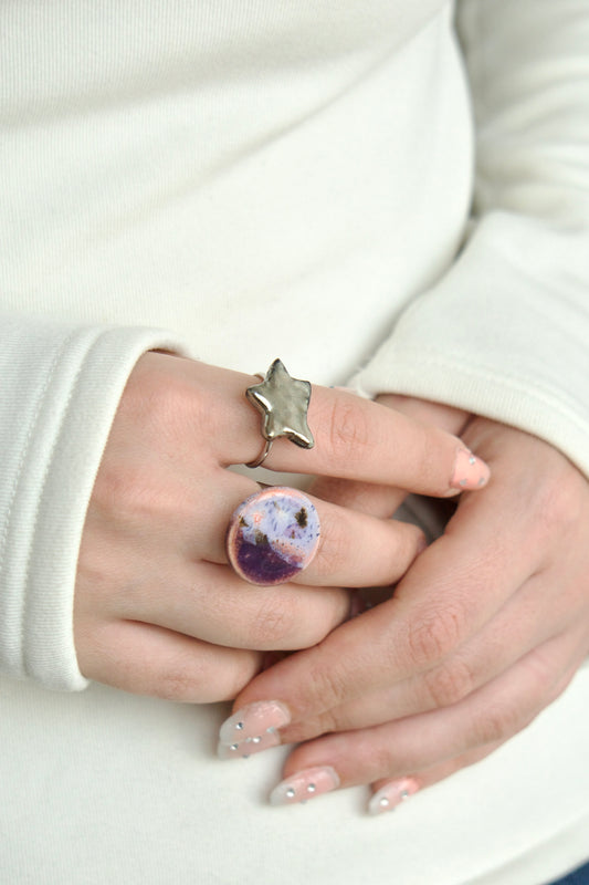 Inel ajustabil din ceramică – Stea Gri Metalic | Ecluze Studio