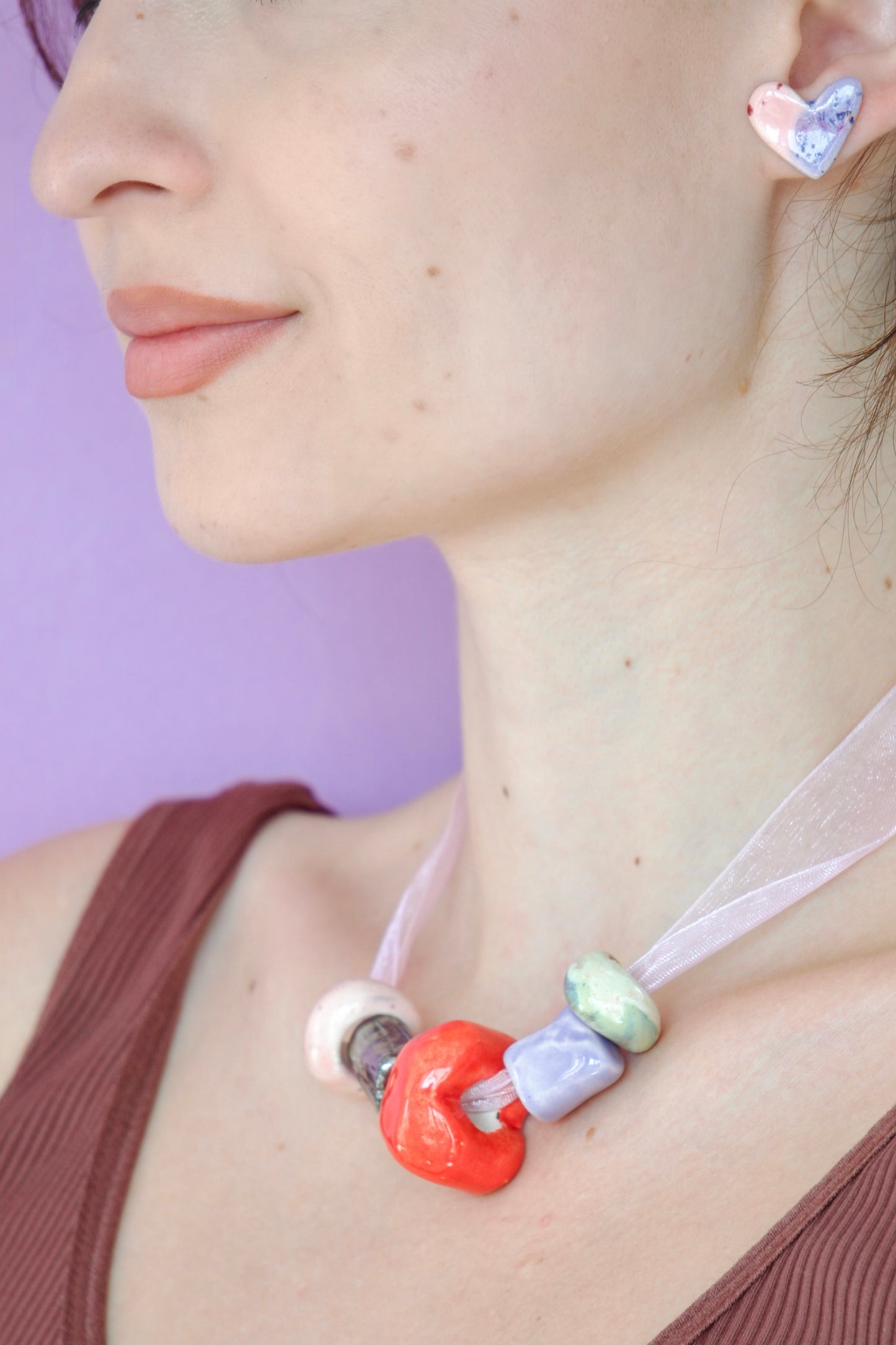 Colier Big red heart cu mărgele/charms