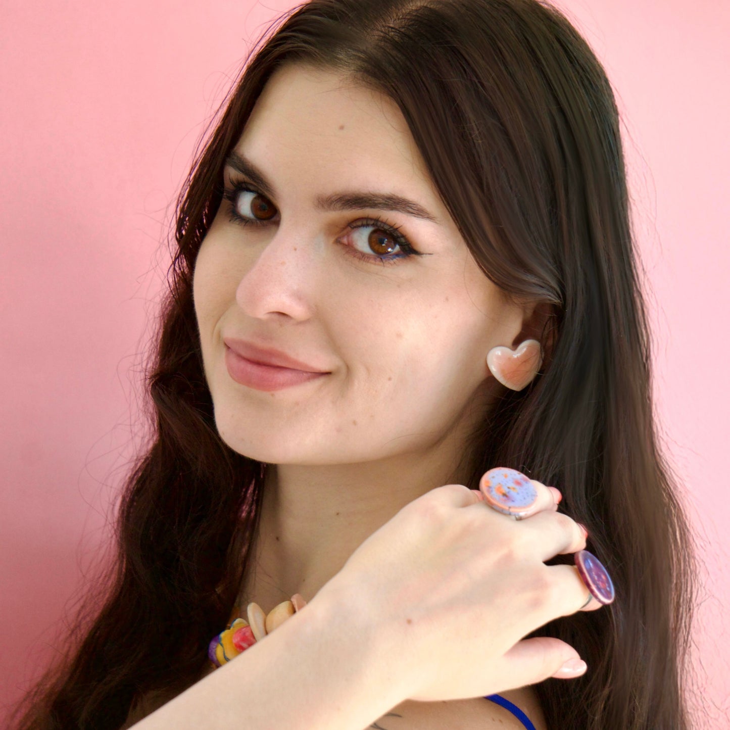 Cercei inimă roz pal | Ecluze Studio